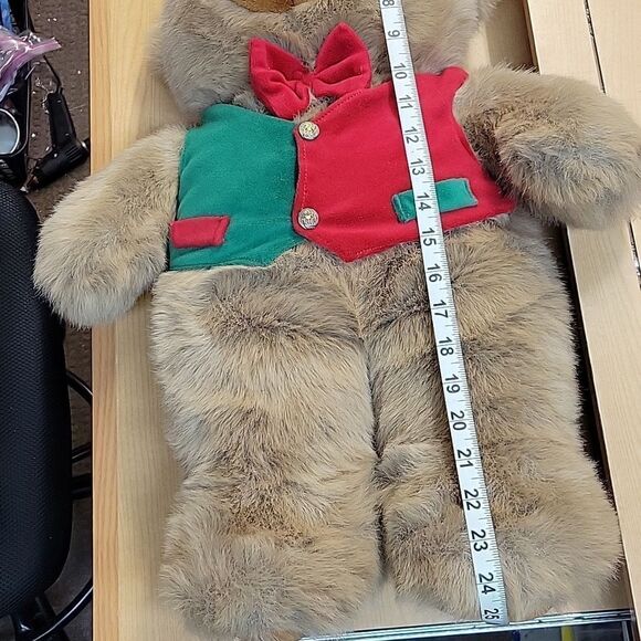 JCPenney Holiday Teddy Bear Brown Red/gr Vest Christmas 24" Plush Stuffed Animal - Picture 5 of 6